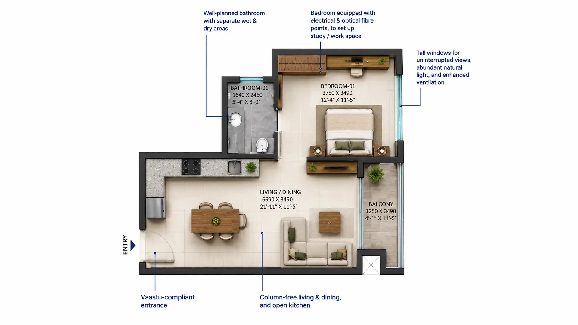 1 BHK Floor Plan