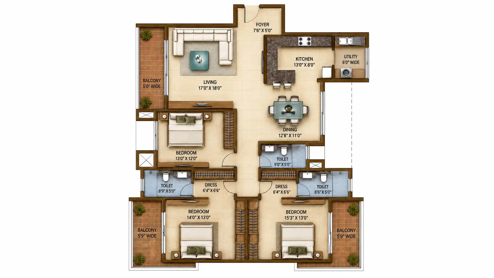 3 BHK Floor Plan