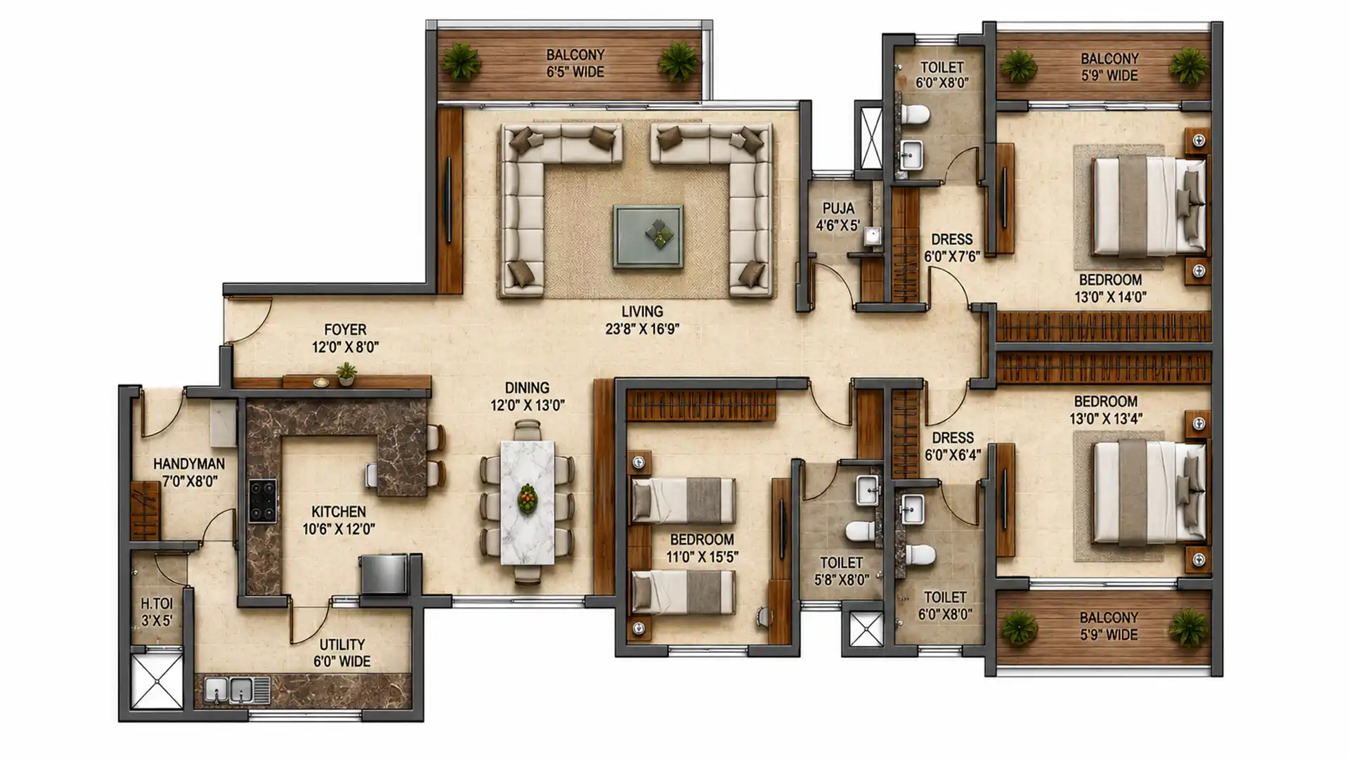 3 BHK Floor Plan
