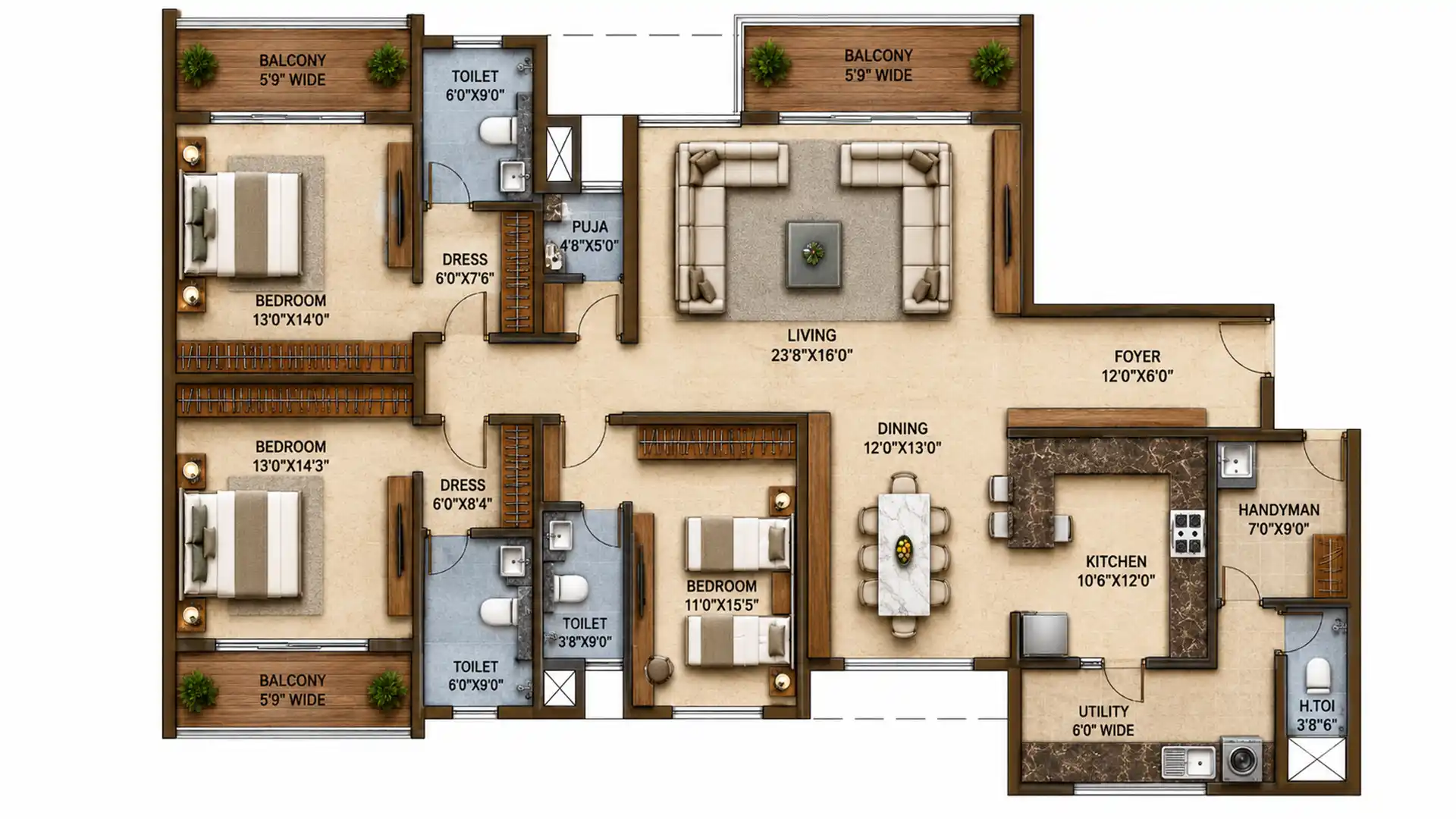 3 BHK Floor Plan