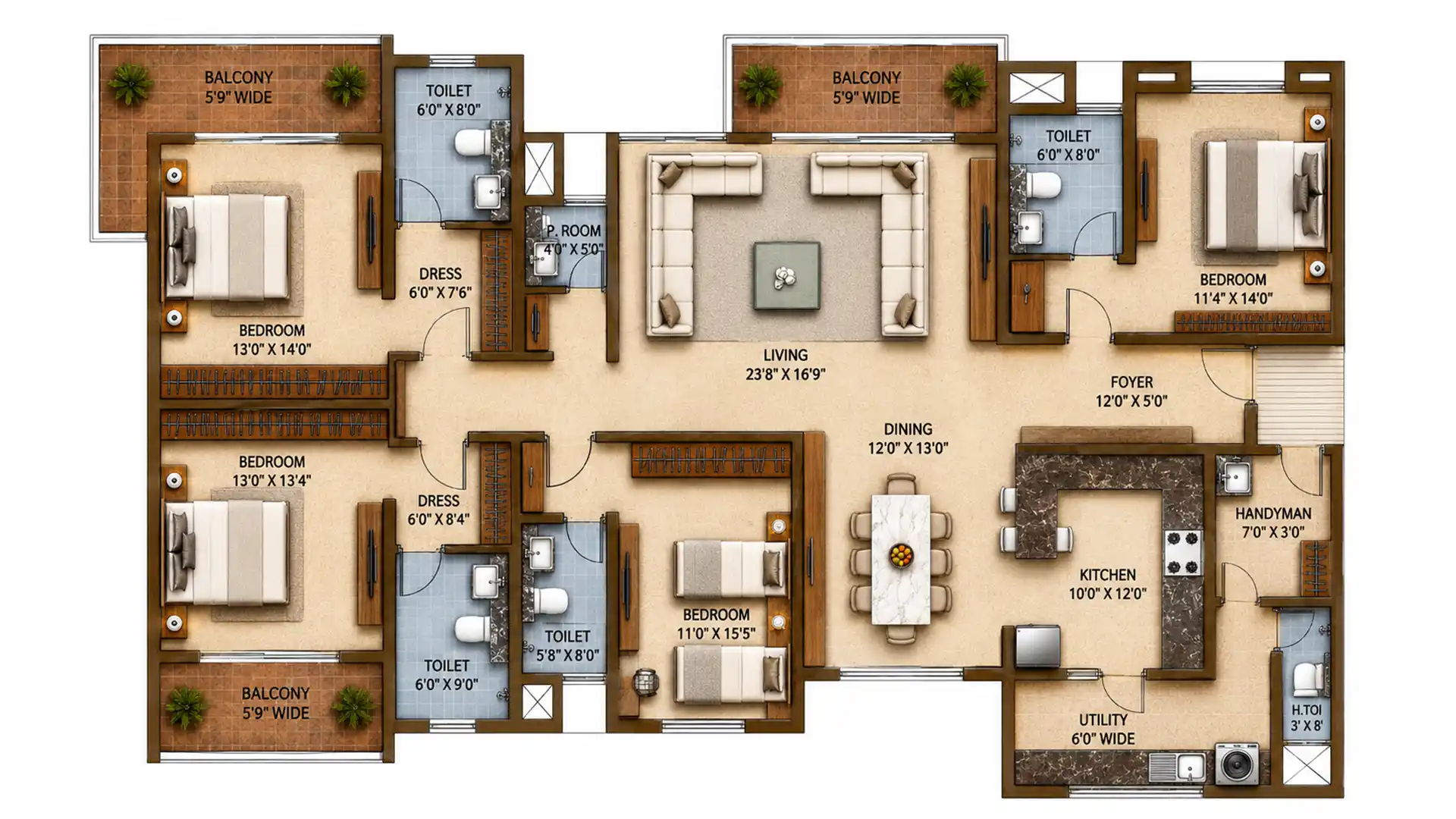 4 BHK Floor Plan