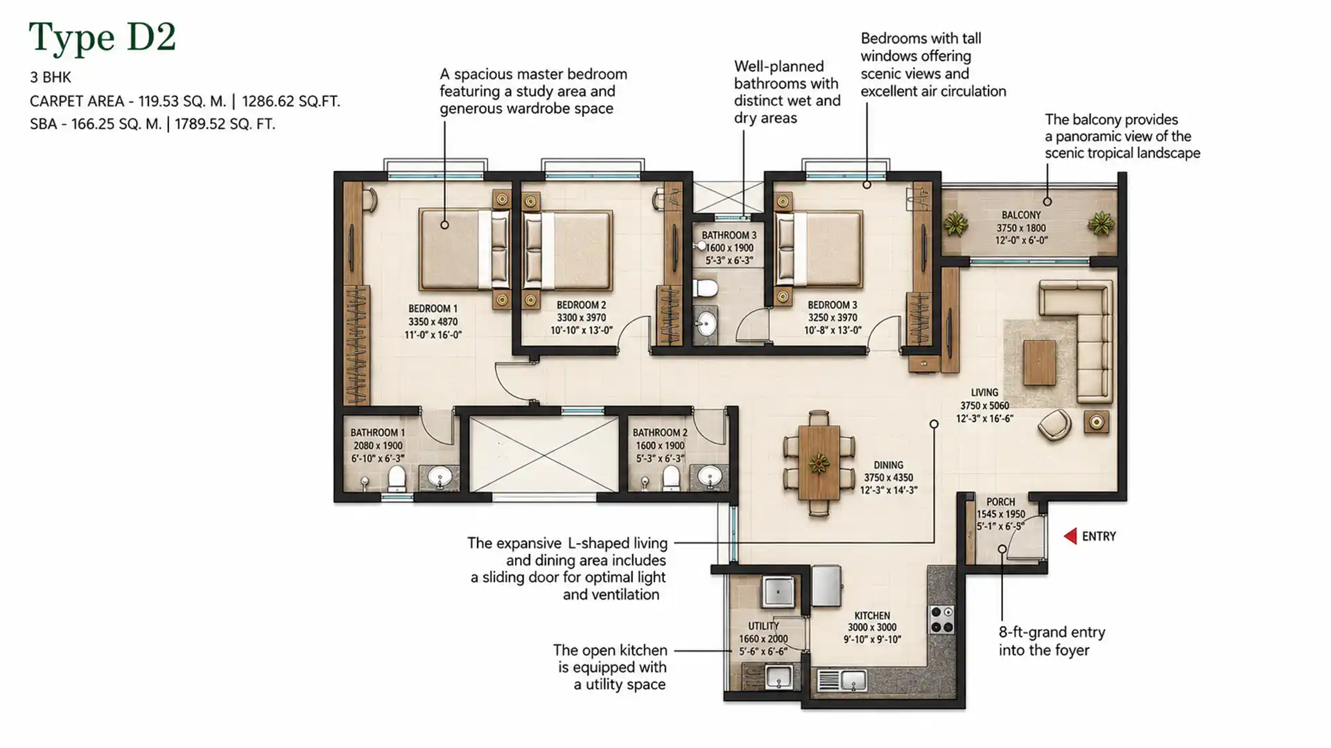 3BHK 1789 sq.ft Floor Plan